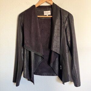 Vigoss Black Faux Suede Drape Asymmetrical Jacket Blazer Size Medium